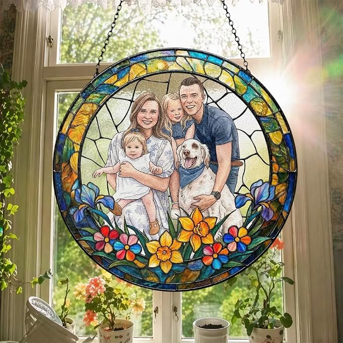 Personalized Family Stained Glass Sun Catcher, Customized Stained Glass Window by Godmerch
