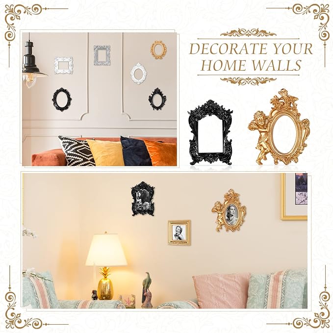 Yulejo 10 Pcs Vintage Gold Mini Frames Set, Baroque Victorian Ornate Decorative - Image 4