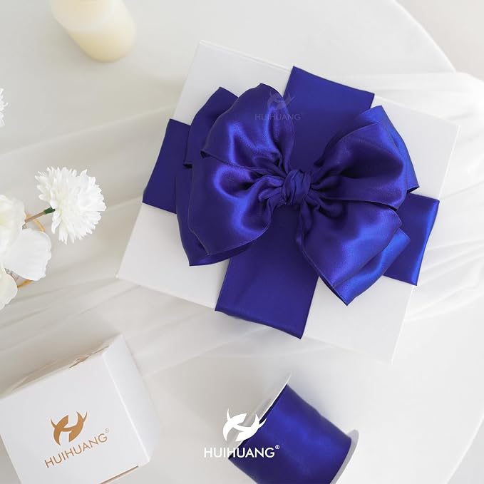 HUIHUANG Royal Blue Satin Wired Ribbon 2.5 inch 4th of July Cobalt Blue Wire - Image 6
