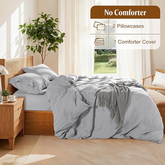 LBRO2M 100% France Linen Duvet Cover Set Full Size 3 Pcs Natural Flax Comforter - Image 4