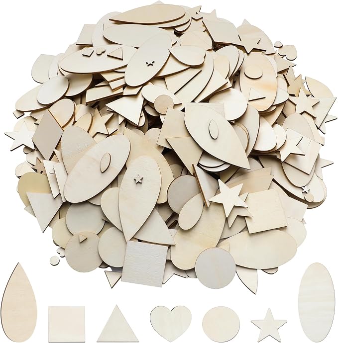 Gerrii 1000 Pcs Natural Wood Shapes Assortment Blank Wooden Craft Shapes Bulk by Gerrii