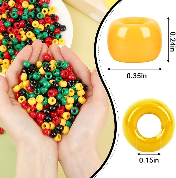 UPINS Red 1200Pcs Yellow Green and Black Pony Beads, Juneteenth Pony Beads - Image 2