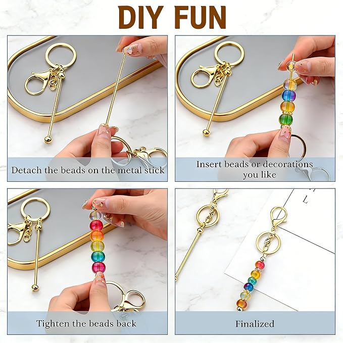 14 Pcs DIY Beadable Keychains Bars Bulk Blank Beaded Metal Keychain - Image 5