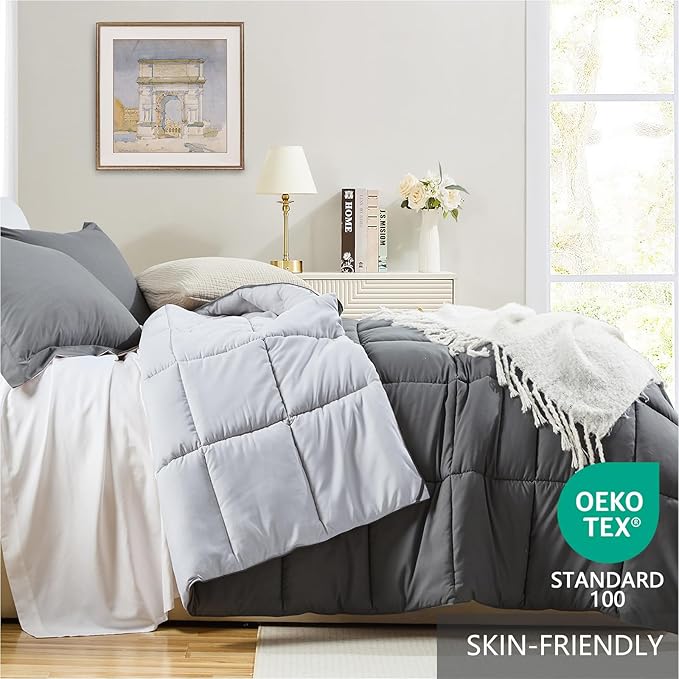 Homelike Moment Oversized Queen Comforter Set Grey, Lightweight Down - Image 3