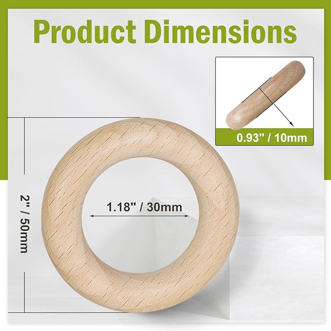 FoDau770 5pcs Natural Beech Wooden Rings, Unfinished Solid Wood Rings Heavy - Image 4