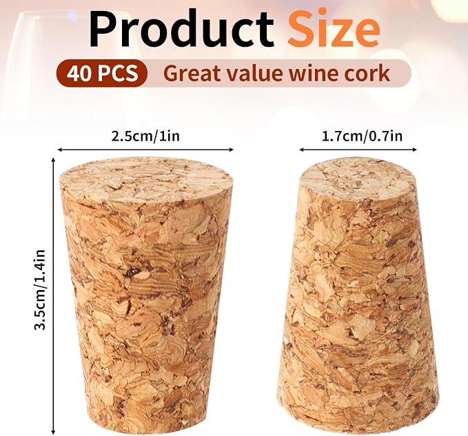 40 Pack Soft Natural Corks, Tapered Cork Plugs - Image 2