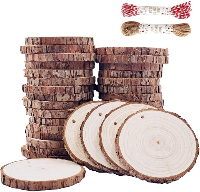 Unfinished Natural Wood Slices 32 Pcs 3.5-4 Inch Wood Coaster Sets Pieces Craft by WilliamCraftCalifornia