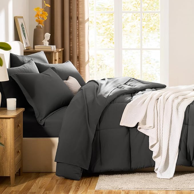 CozyLux Oversized King Comforter Sets Dark Grey, 7 Pieces Bed in a Bag - Image 8