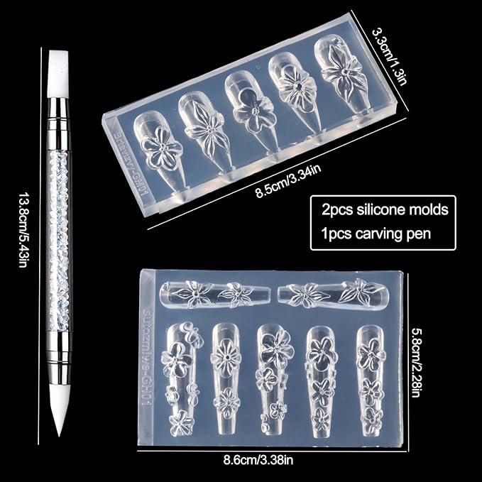 2PCS Silicone Nail Art Molds, Spring Summer Flower Nail Charms | Molds Sakura - Image 2