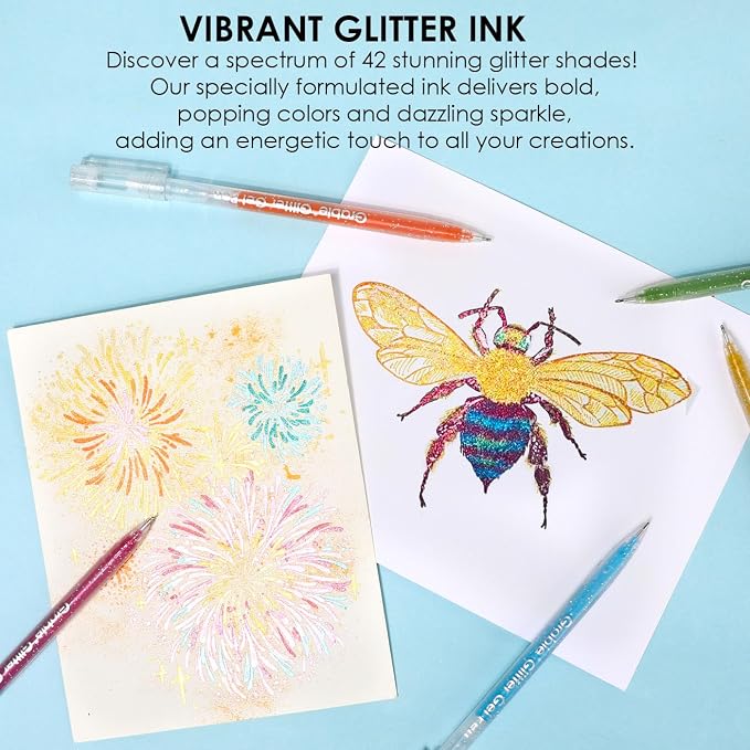 Grabie Set of 42 Glitter Gel Pens Set, 1.0mm Fine Tip Gel Pens - Image 6