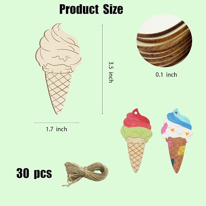 30 Pcs Wooden Ice Cream Decor Unfinished Wood Crafts - Image 6
