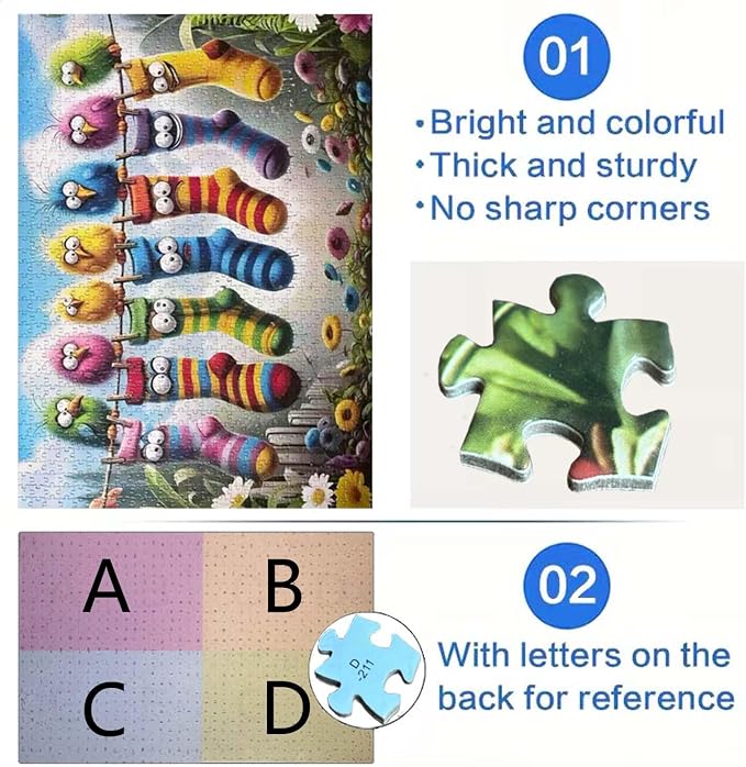 Birds Family Puzzles for Adults 1000 Pieces, Colorful Cartoon Socks 1000 Piece - Image 4