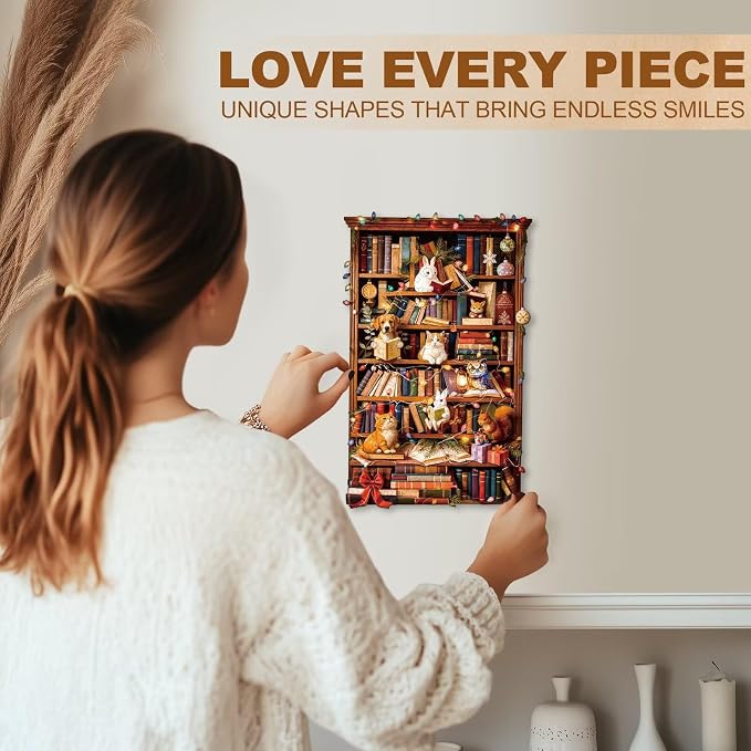 Animal Cozy Bookshelf Puzzles Adults Gifts Wooden 80 Pieces 8.5 * 5.3in - Image 6