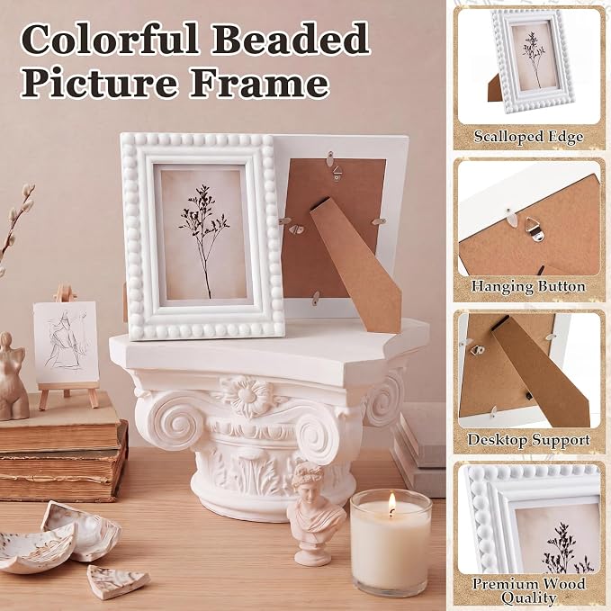 1 Pack 5 x 7 Picture Frame, Wood Beaded Boho Photo Frame, Vintage Photo Display - Image 4