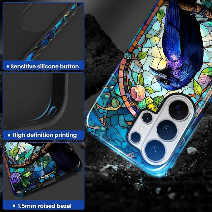 for Samsung Galaxy S26 Ultra Case, Crow Faux Stained Glass Pattern Glossy 2 in - Image 3