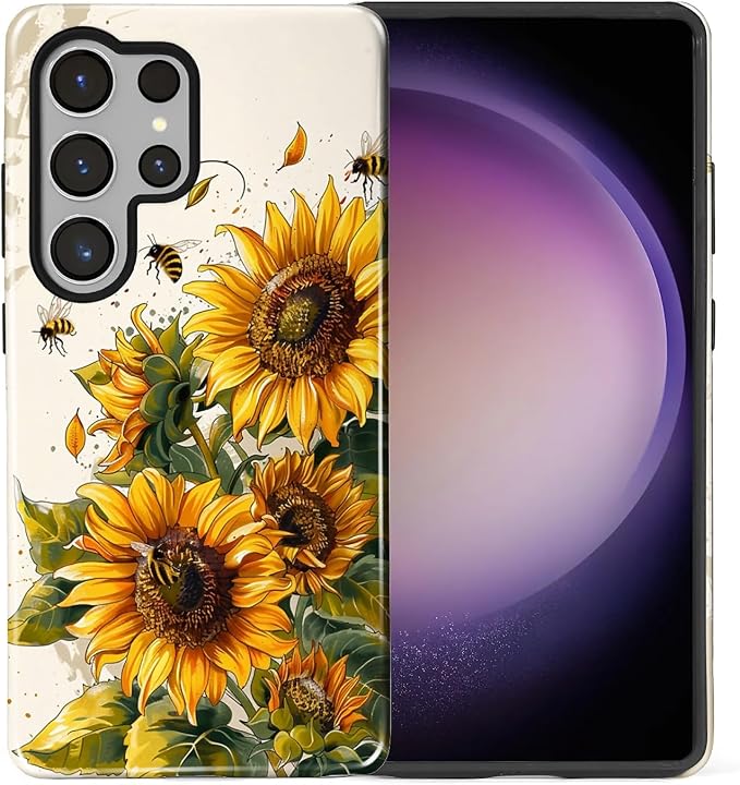 for Samsung Galaxy S25 Ultra Case, Sunflowers Bees Pattern Glossy 2 in 1 - Image 2
