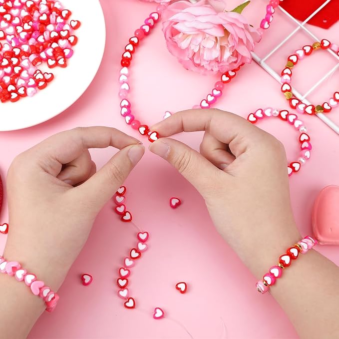 Augshy 700Pcs Heart Beads, Valentines Day Red Pink Heart Pony Beads - Image 5