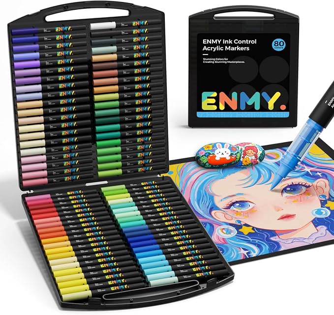 80 Colors Acrylic Paint Markers, Direct Liquid Acrylic Paint Marker Pen by ENMY