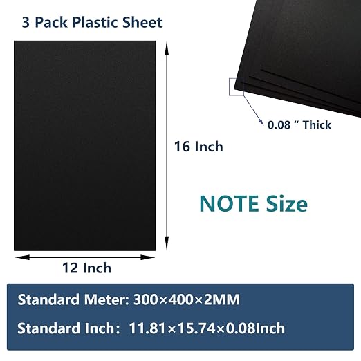 3 Pack Black Plastic Sheet 12x16x0.08 in Flexible High Tensile Plastic Sheets - Image 2