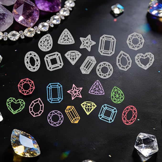 24 Styles Diamond Crystal Metal Cutting Dies Various Gemstones Die Cuts Carbon - Image 4