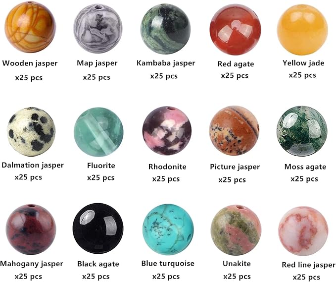 375pcs 8mm Natural Gemstone Beads Crystal Bracelet Jewelry Making Kit, 15C | - Image 2