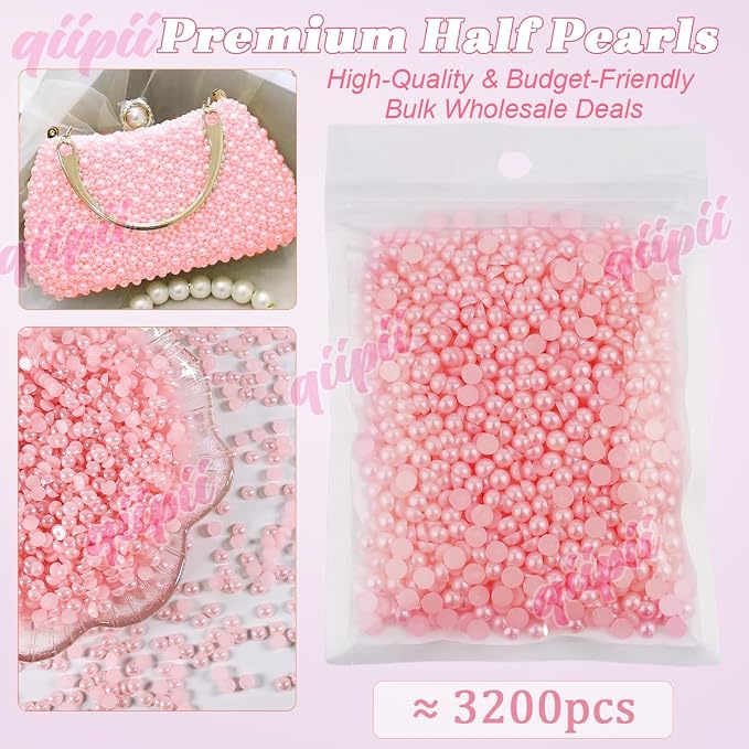 qiipii 3200PCS 4mm Small Pure Dark Pink Half Round Pearls Bulk - Image 2
