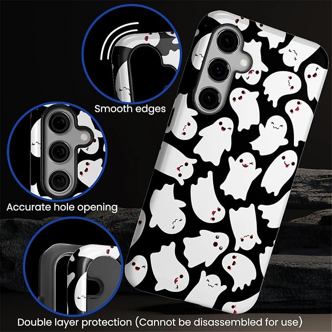 Case for Samsung Galaxy S25 Plus Case, Halloween Ghosts Bats Design Hybrid Dual - Image 5