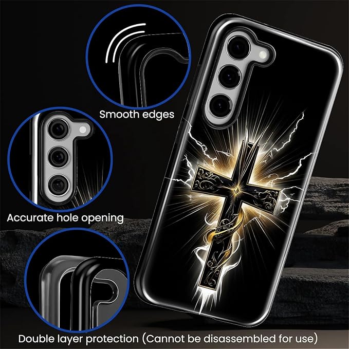 for Samsung Galaxy S23 Case, Cool Cross Pattern Glossy 2 in 1 Shockproof Bumper - Image 5