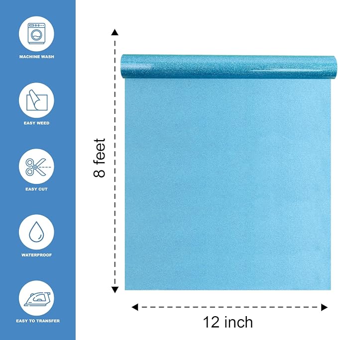 Turquoise Blue Glitter Heat Transfer Vinyl 12" x 8 ft HTV - Image 2