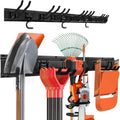 Garden Tool Rack Set, Garage Wall Organization Hanger with 3 Mop Holder and 6 Multi-Purpose Hooks, Garden Yard Shovels Rakes for String Hedge Trimmer Brooms Hoses Folding Chairs ladders, and More