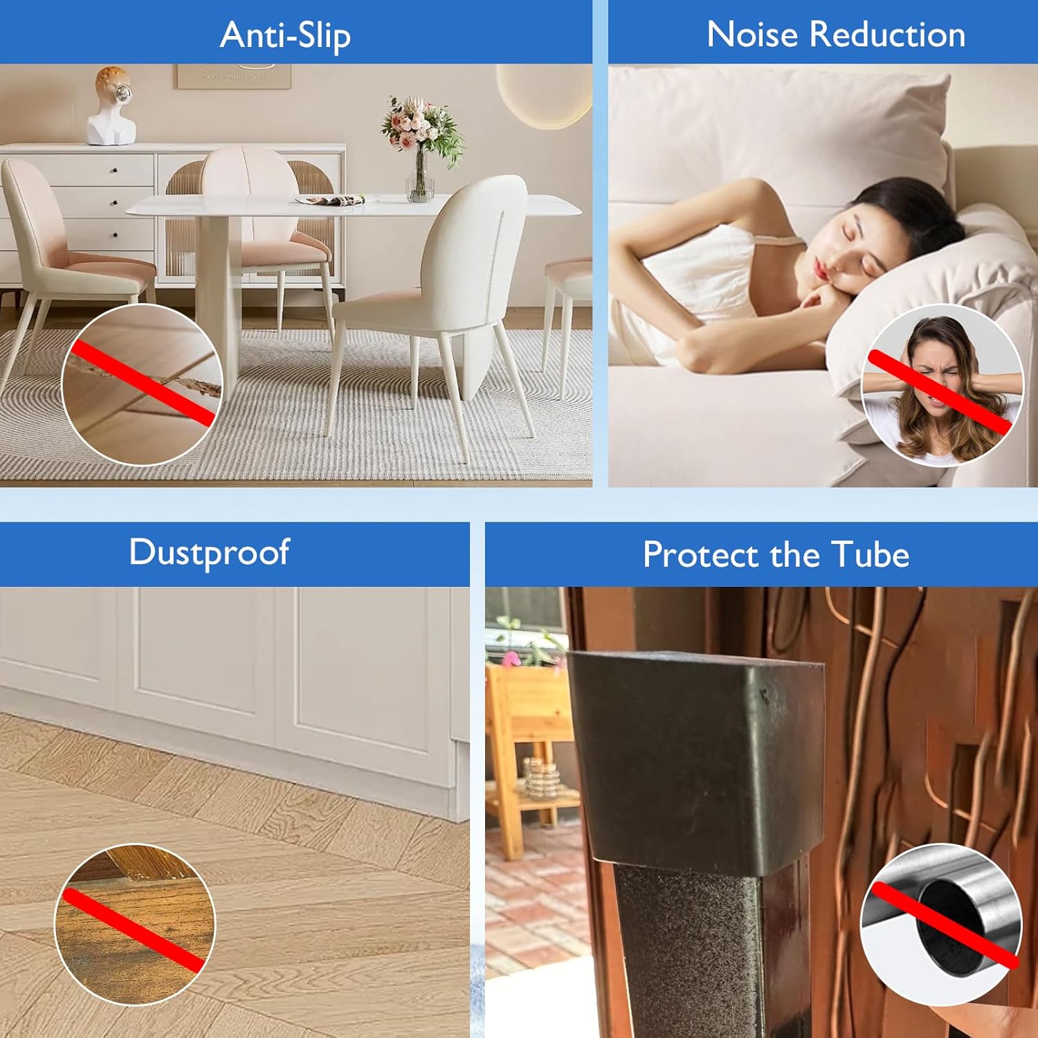 4 Pcs 1" x 2" Rectangular Rubber Chair Leg Caps, PVC Table Leg Covers, Flexible & Anti-Slip Furniture Leg End Caps, Chair Leg Floor Protectors for Bar Stool Leg Patio Indoor, Black