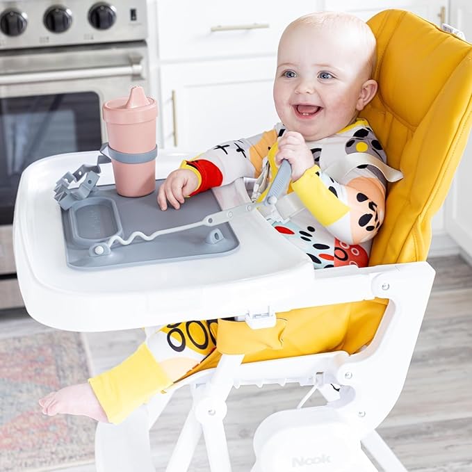 Busy Baby Gift Set - Includes 1 Busy Baby Mat 1 - Bottle Bungee 1- Teething Spoon and 4 Universal Bungee Straps in a Gift Bag, Keeps Baby Essentials Within Reach (Pewter)