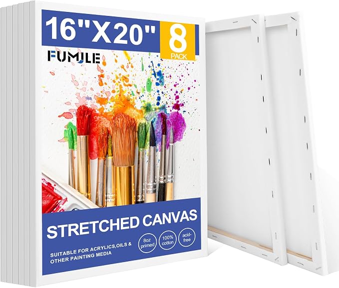 FUMILE 16x20 Canvas for Painting Stretched, 8 Pack Canvases for Painting-5/8 in by FUMILE