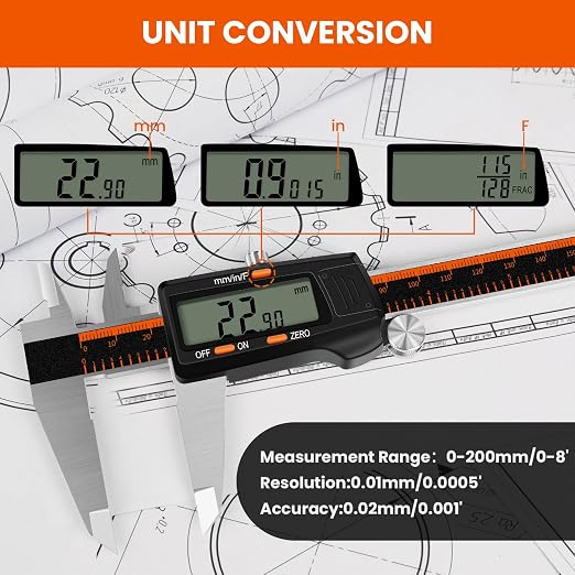 HARDELL Digital Caliper 0-8" Stainless Steel Waterproof Inch/Fractions/mm | - Image 2
