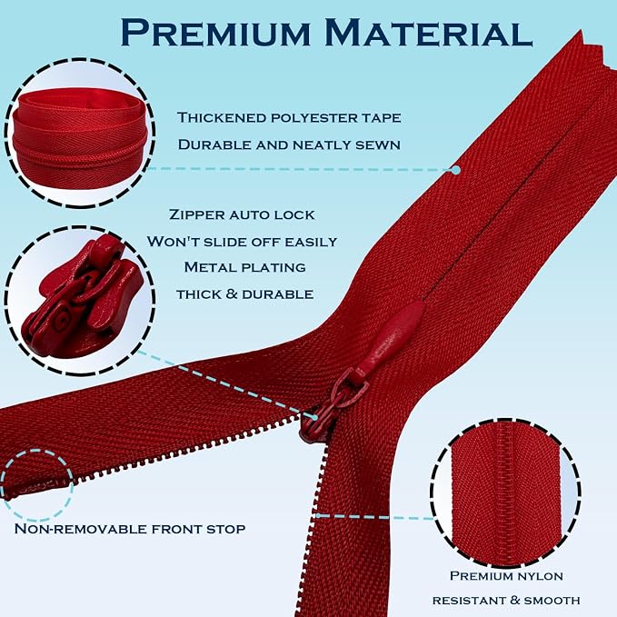 ANPURZII 10PCS #3 26 Inch Red Invisible Zippers - Image 3