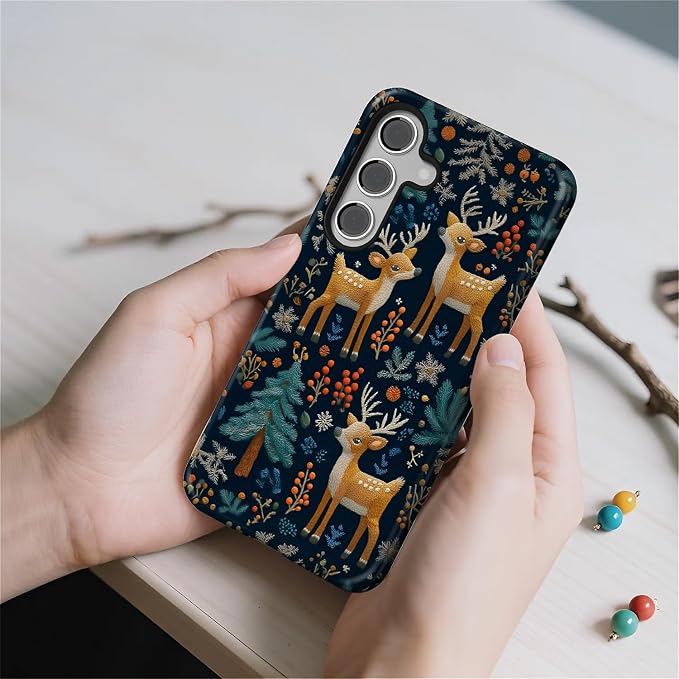 Case for Samsung Galaxy S25 FE, Cute Christmas Reindeer Design Hybrid Dual - Image 5