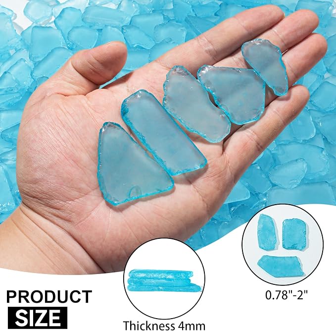 Keedolla Tumbled Sea Glass for Crafts - 15 OZ Ice Blue Seaglass Pieces Flat - Image 3