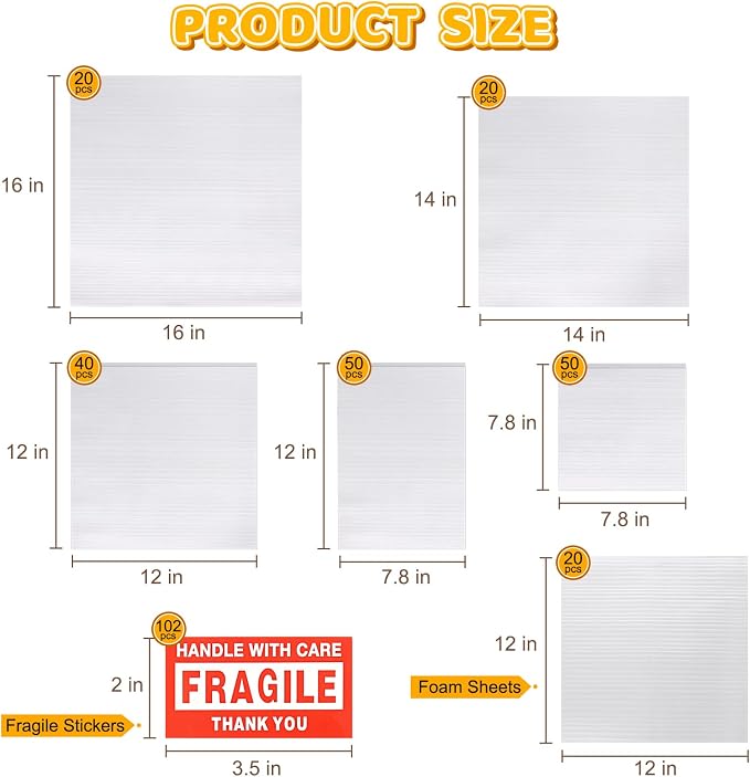 302 Pcs Packing Moving Foam Pouches & Sheets, 5 Sizes Cushion Foam Wrap Pouches - Image 2