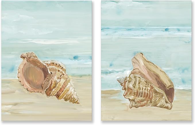 Nautical Seashell Wall Art Beach Wall Decor Ocean Theme Canvas Prints Aqua by JAPOART