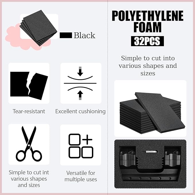 32 Pcs 12" x 8" x 0.5" Polyethylene Foam Sheets Black Foam Padding - Image 4