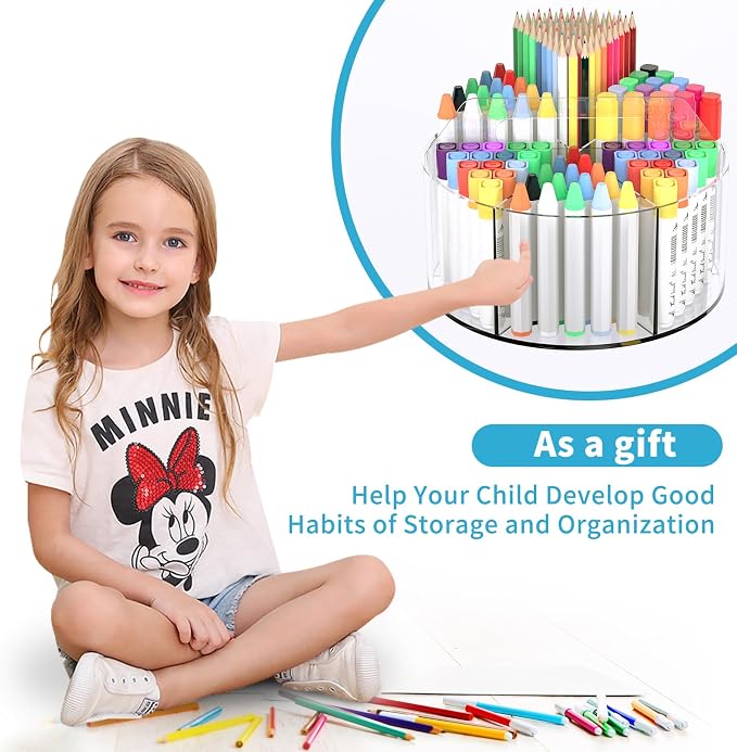 Rotating Markers Organizer for Kids, Acrylic Lazy Susan Organizers for Desks - Image 9