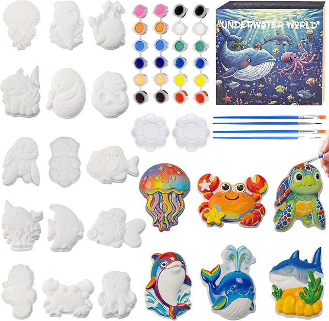 Yamgqus 24 Pcs Paint Your Own Plaster Jungle Animals Painting Kit, DIY Ceramic by Yamgqus