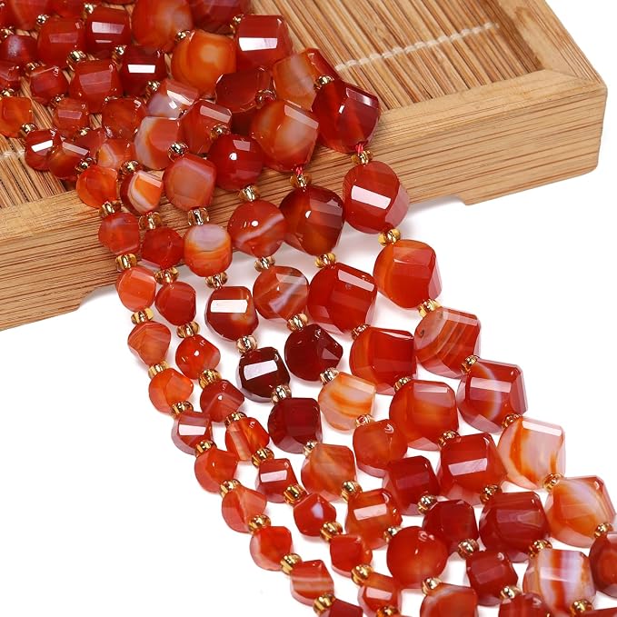 34pcs Natural Red Striped Agate Stone Beads - Image 3