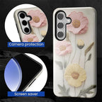Case for Samsung Galaxy S25 Case, Faux Embroidery Boho Floral Design Hybrid - Image 2