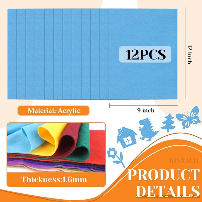 IONTACH 9" X 12" Felt Fabric Sheets 1.6mm Thick | Soft Felt - Image 3