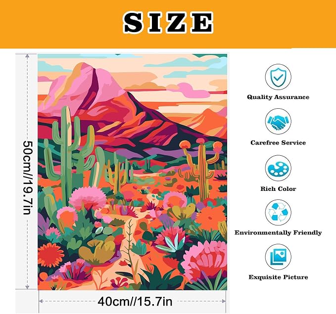 Meothan Paint by Numbers Kit for Adults Beginner 16x20 inch | Cactus Flowers - Image 3