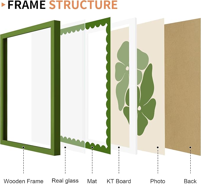 11x14 Picture Frame with Wavy Mat, Wooden Real Glass 11 x 14 Photo Frame - Image 5