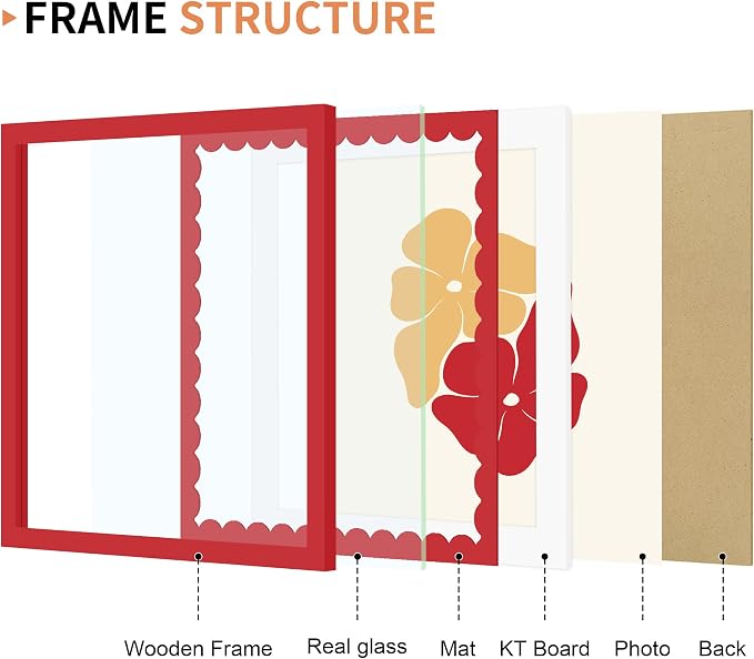 12x12 Picture Frame with Wavy Mat, Wooden Real Glass 12 x 12 Photo Frame - Image 5