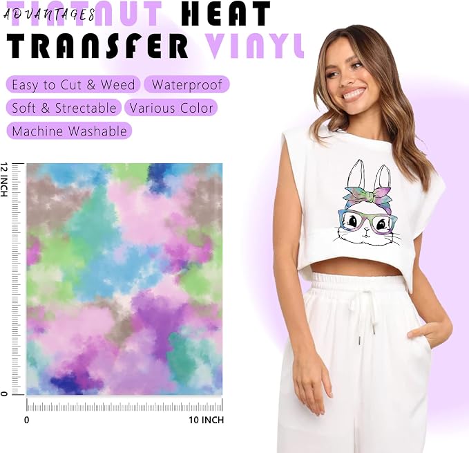 Tintnut Purple Tie Dye Heat Transfer Vinyl, PU HTV Sheets, easy cut & weed - Image 2