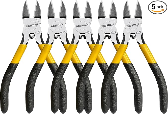 BOOSDEN 5" Wire Cutters, 5 Pack, Precision Cutting Pliers, Ultra Sharp Wire by BOOSDENMakingYourLifeEeasier